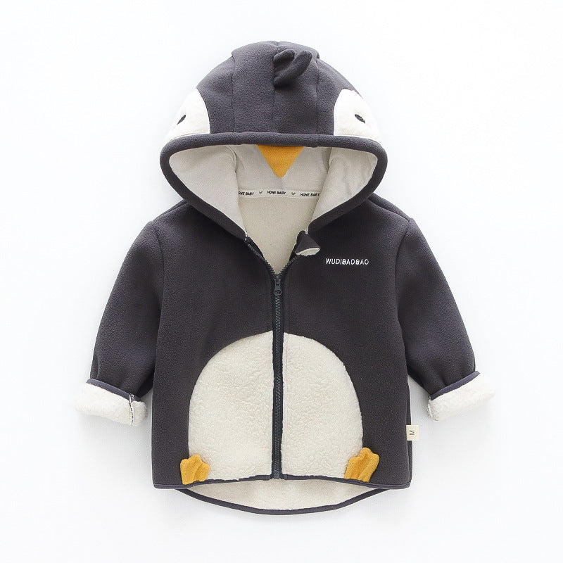 Cartoon Velvet Warm Baby Hooded Jacket