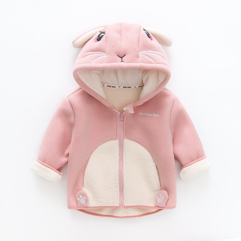 Cartoon Velvet Warm Baby Hooded Jacket