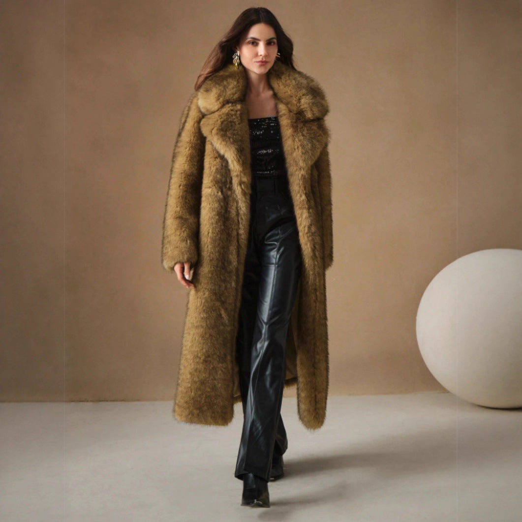 Women's Fall Winter Fashion Fluffy Long Imitation Fox Fur Jacket