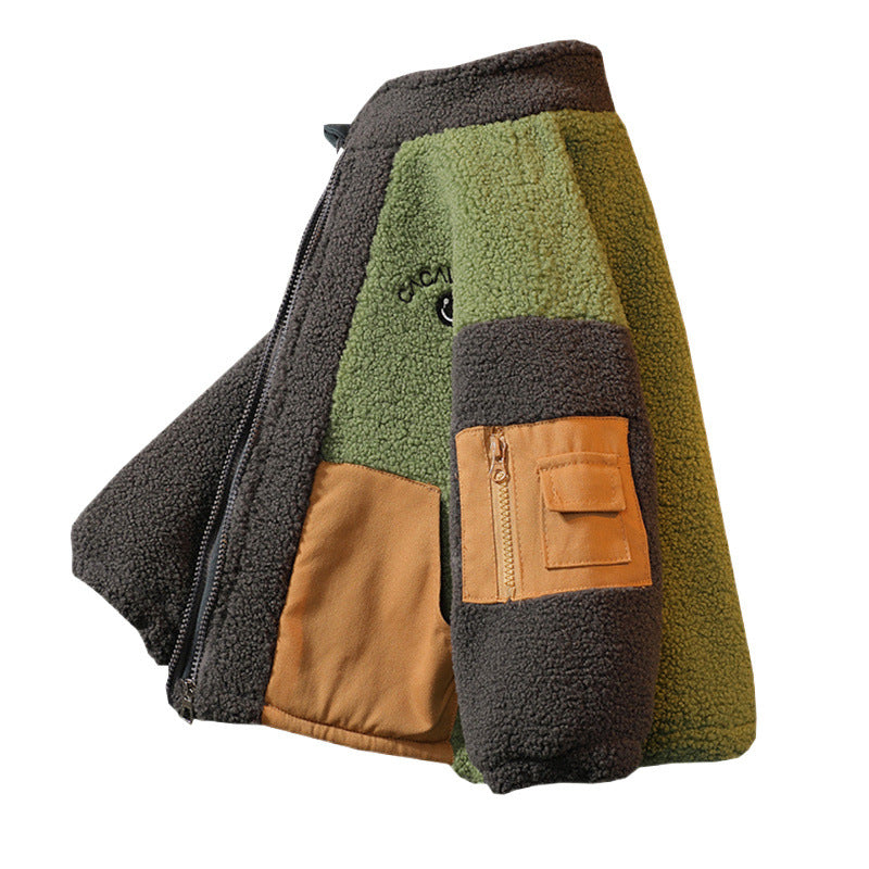 Stitching Contrast Color Fashionable Lamb Wool Warm