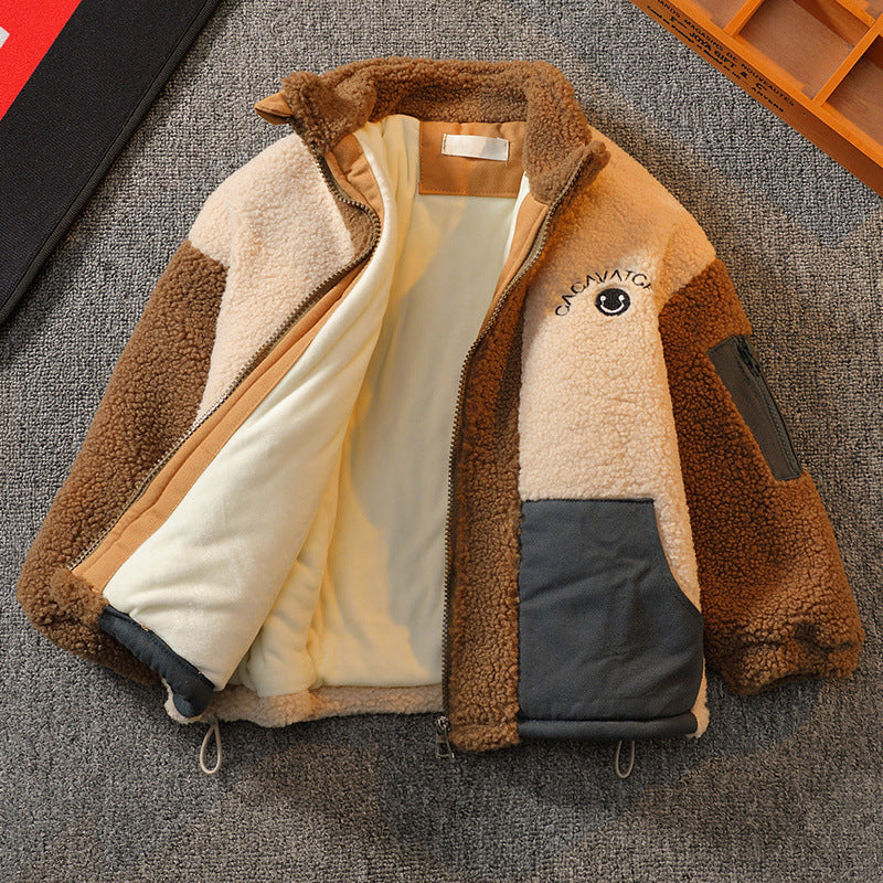 Stitching Contrast Color Fashionable Lamb Wool Warm